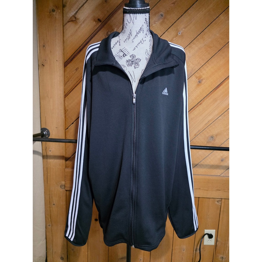 Adidas Womens XL Black White 3 Stripe Full Zip Track Jacket Sporty Streetwear